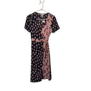 BCBGeneration Women XS Mixed Floral Print Wrap Dress Pink Navy XS TQA6257083